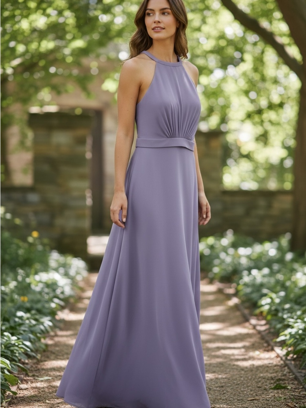 Christina Wu Lilac Halter-Style Maxi Dress